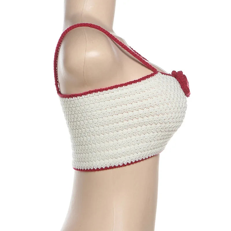 Floral Hot Tops For Women Edgy Clothes Y2k Accessories Knitted Corset Streetwear Spaghetti Strap Ropa Mujer White Camison Verano