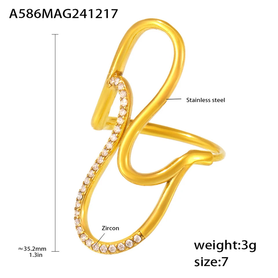 Fashion Women's Ring In Stainless Steel With Shiny Zircon 18k Gold Plated Adjustable Minimalist Aesthetic Rings For Women