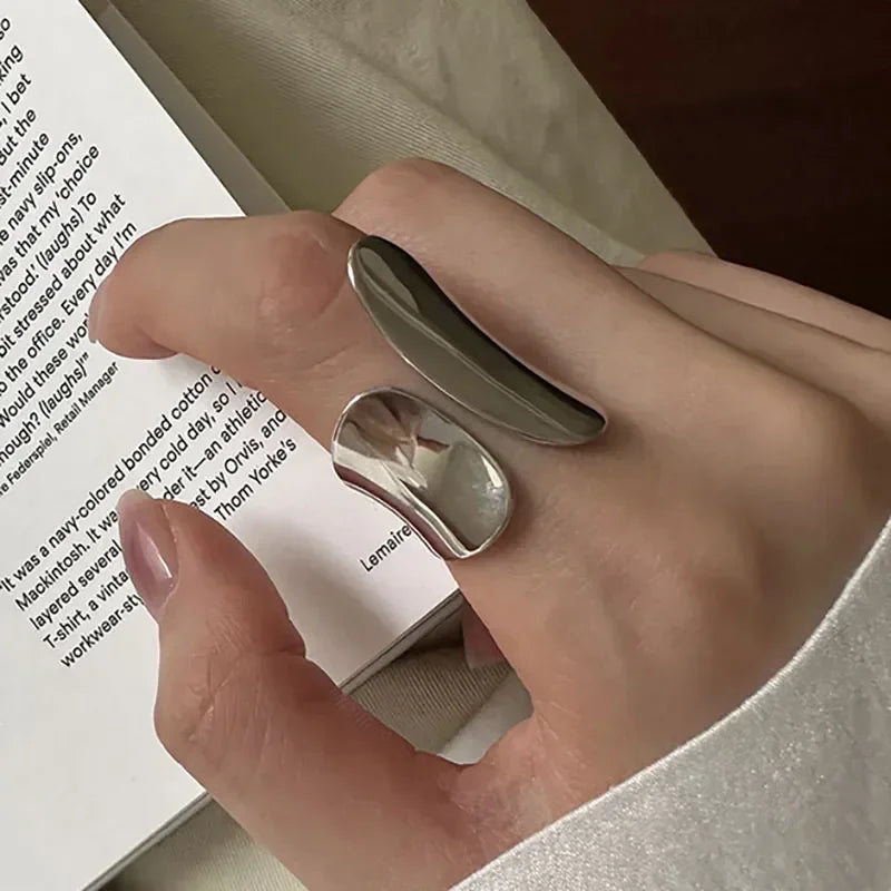 Fashion Silver Color Width Rings Statement Girls Women's Punk Hollow Geometric Wide Rings 2023 Trend Jewelry Gifts Wholesale