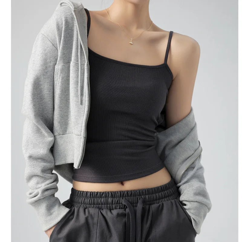 Hot New Solid Color Sexy Tank Tops Soft Spaghetti Strap Crop Tops Summer Casual Camisole Sleeveless Basic Vest Summer Women Tops
