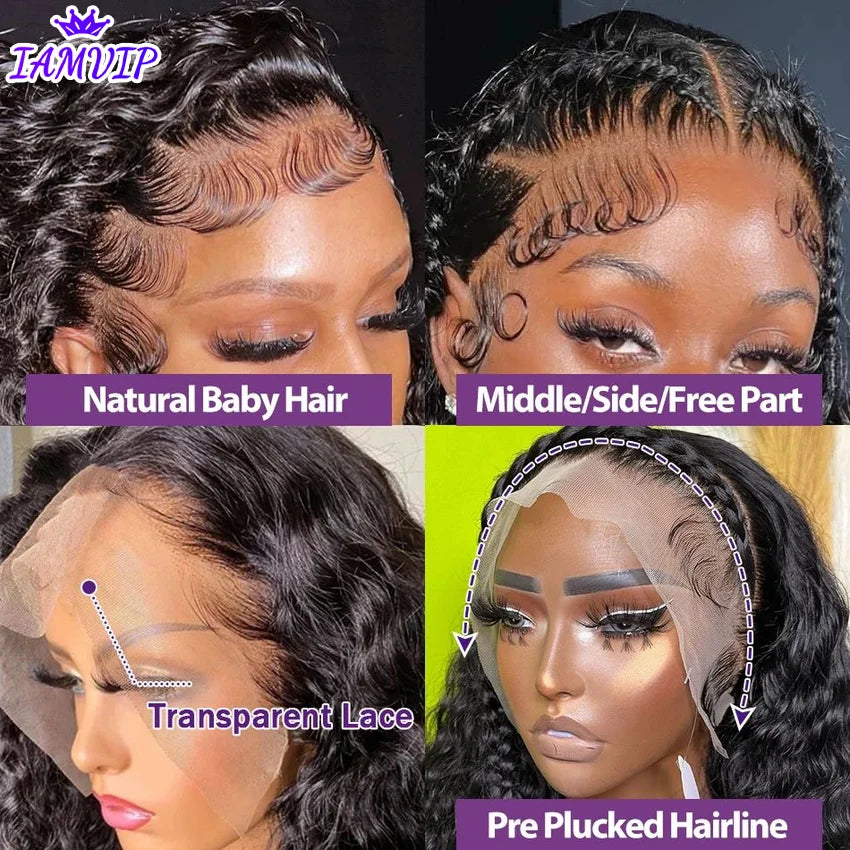 Hd Transparent Deep Wave Frontal Wig 13x6 Hd Lace Curly Lace Front Human Hair Wigs For Women Wet And Wavy 4x4 Water Closure Wig