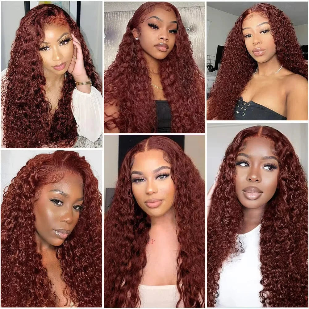 36 Inches Curly Wigs 13×6 Lace Front Human Hair Wig Reddish Brown Glueless Wigs Human Hair Water Wave Human Hair Wigs
