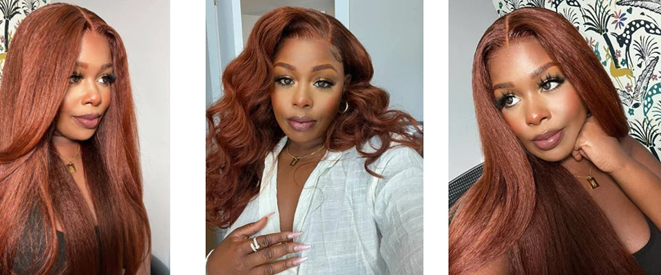 Reddish Brown Wig Kinky Straight Human Hair Wigs Curly Front 13x6 Hd Lace Frontal Wig Glueess Brazilian Wigs On Sale Clearance