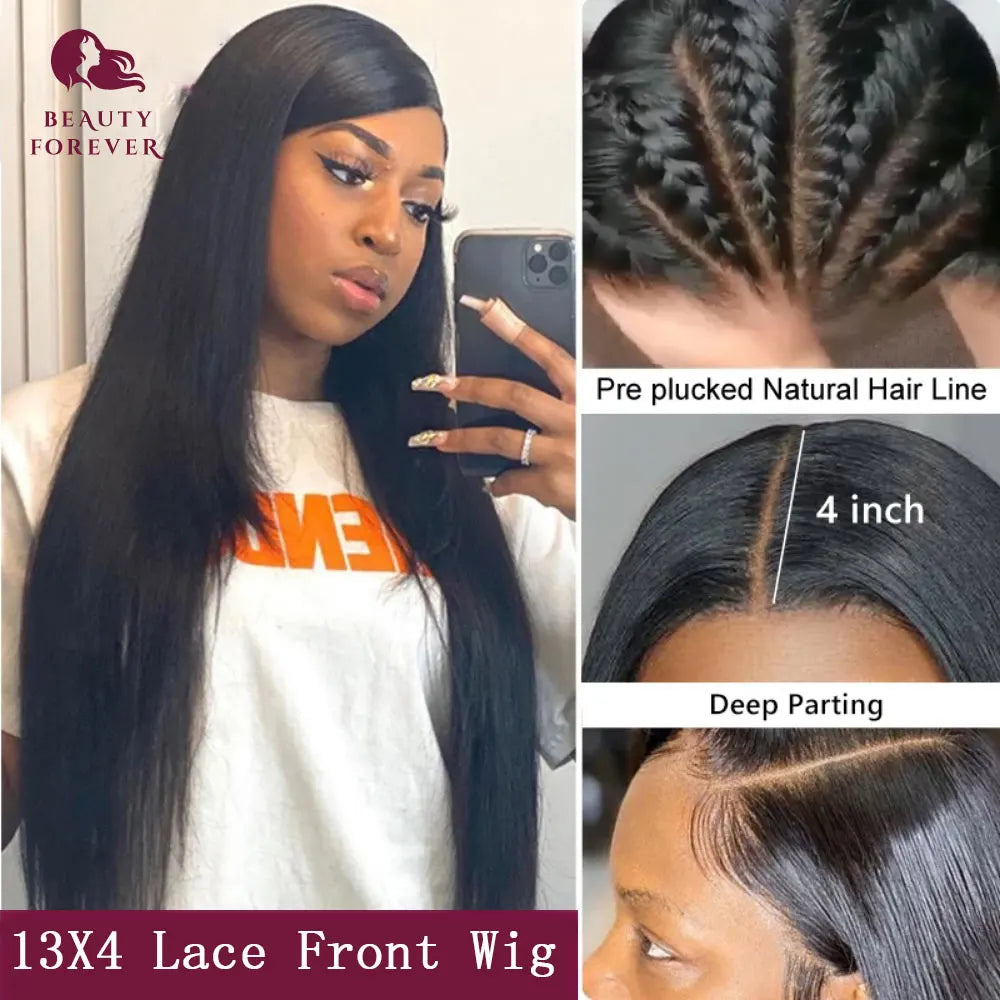 Beautyforever Glueless Straight Human Hair Wig Preplucked 13x4 Lace Front Human Hair Wig Brazilian 5x5 HD Lace Wig