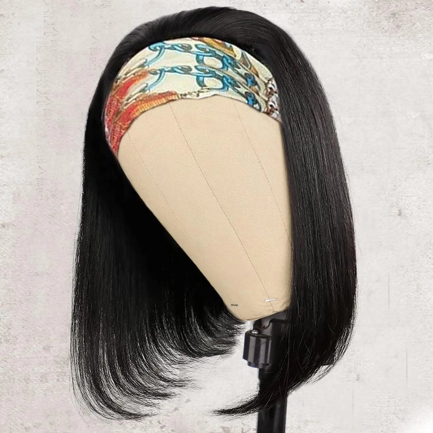 Straight Human Hair Wigs - Getarme Headband Wigs Human Hair Bob Wig Full Machine Made Curly Hair Bang Wig 8-16 Inches Remy Hair
