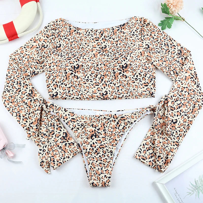 Sexy Women Swimsuit 2025 Bikinis Set Long Sleeve Swimwear Surfing Two Piece Swimsuit Tankini Swimming Bathing Suit Beach Wear