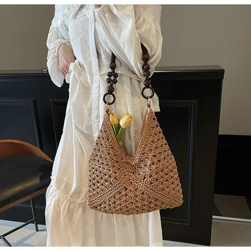 2025 New Fashion Popular Boho Woven Straw Handbag Summer Beach Crossbody Bag Fashion Knitted Purse Outdoor Leisure