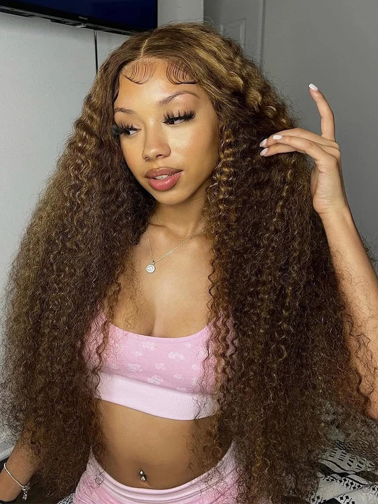 High Density 30 Inch Deep Wave 13x4 HD Lace Front Human Hair Wig Water Wave Curly Transpare Ombre Brown Wig Human Hair For Women