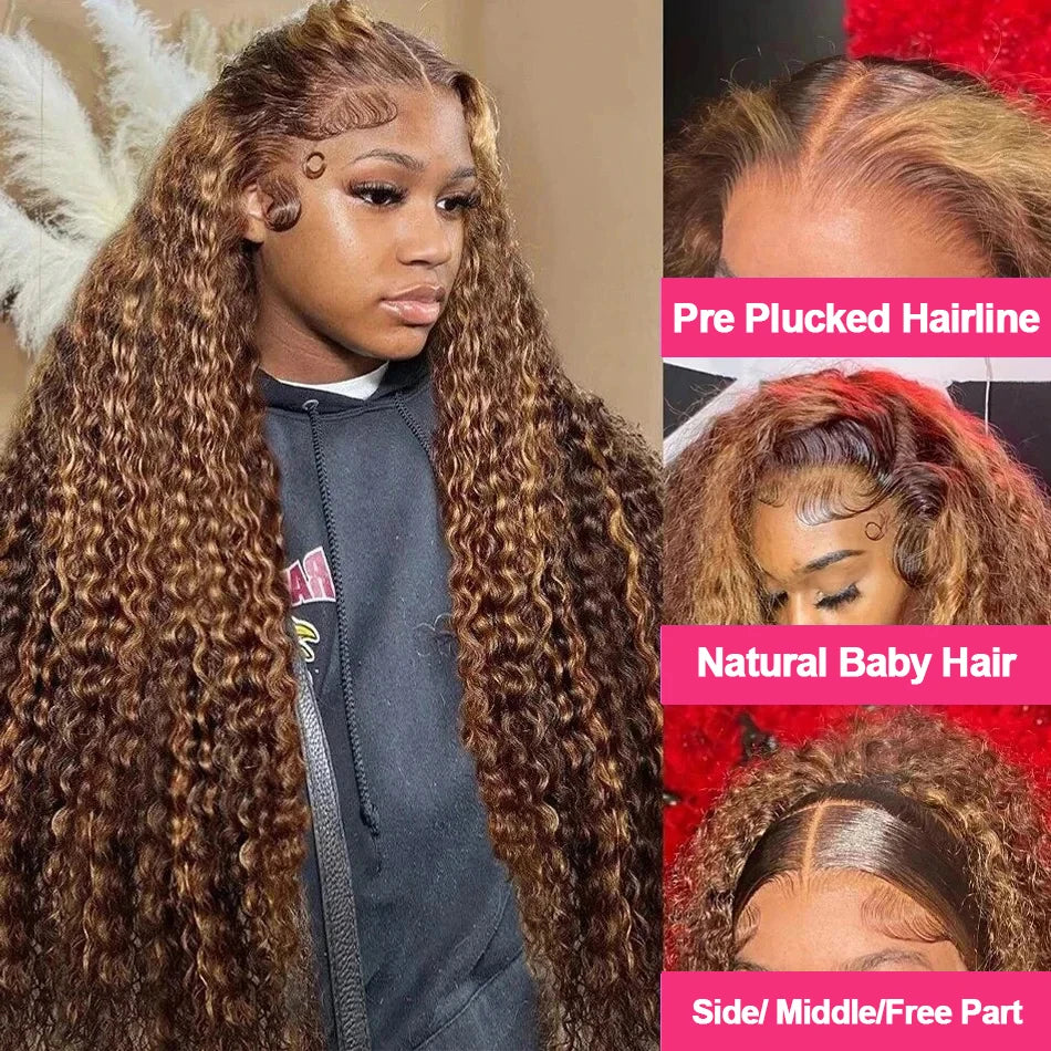 Highlight Wig Human Hair Deep Wave Frontal Wig 13x4 Water Wave Curly Lace Front Human Hair Wig For Women Colored Lace Wig