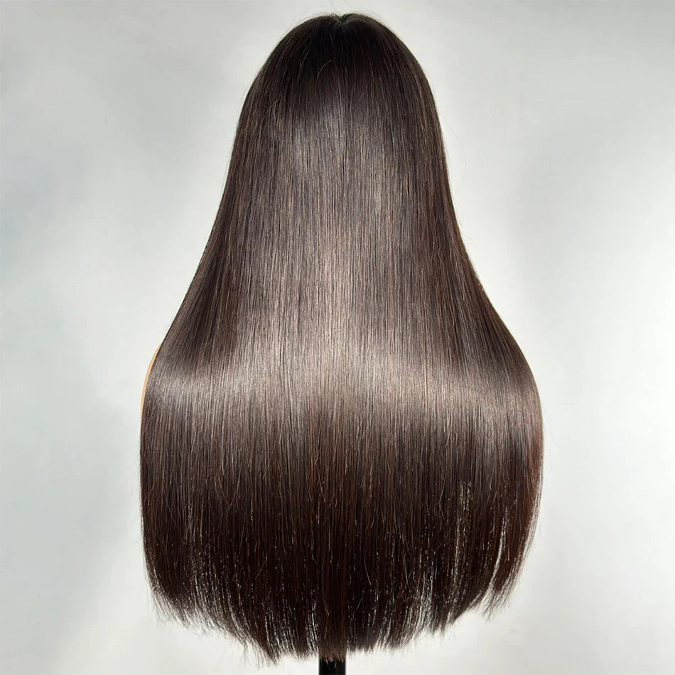 Silky Straight Human Hair Wigs With Bang Full Machine Made Wigs 8-30inch Natural Color AHJF Peruvian Remy Human Hair Wigs 180%