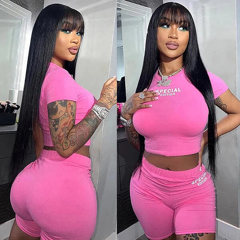 Straight Human Hair Wigs With Bangs 5x5 Hd Lace Closure Wig Fringe 13x4 Lace Frontal Glueless Wig Human Hair Ready To Wear Cheap