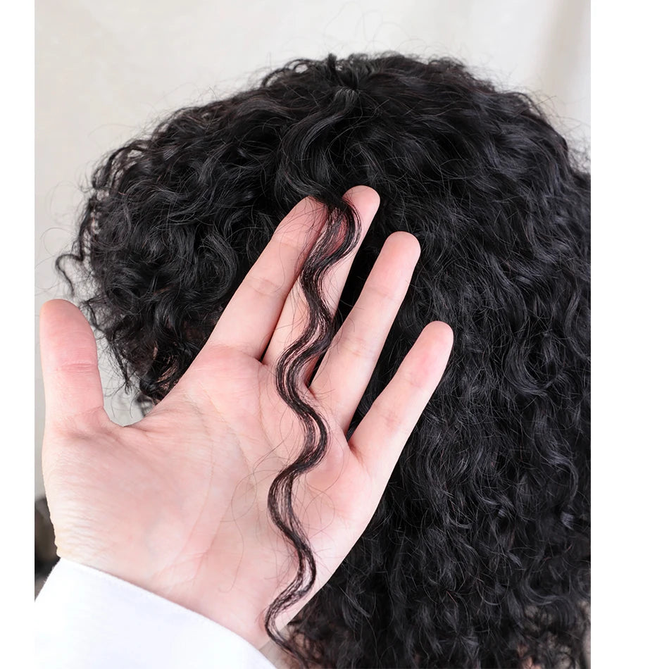 Water Wave Human Hair Wigs with Bangs Brazilian Human Hair For Women 180% Density Machine Made Deep Wave Curly Wigs Long Wigs