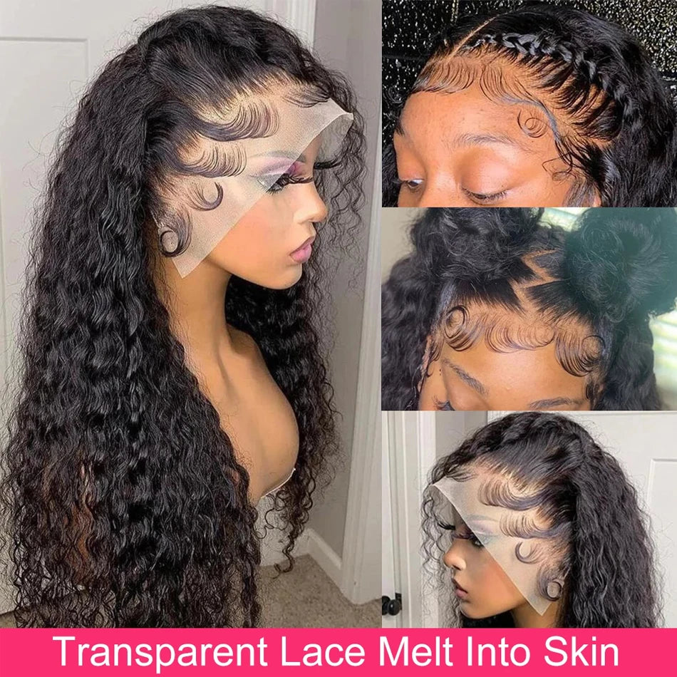 Deep Wave Human Hair Wig 13x4 4x4 Water Wave Transparent Lace Frontal Brazilian Virgin Pre Plucked 180% Density For Women
