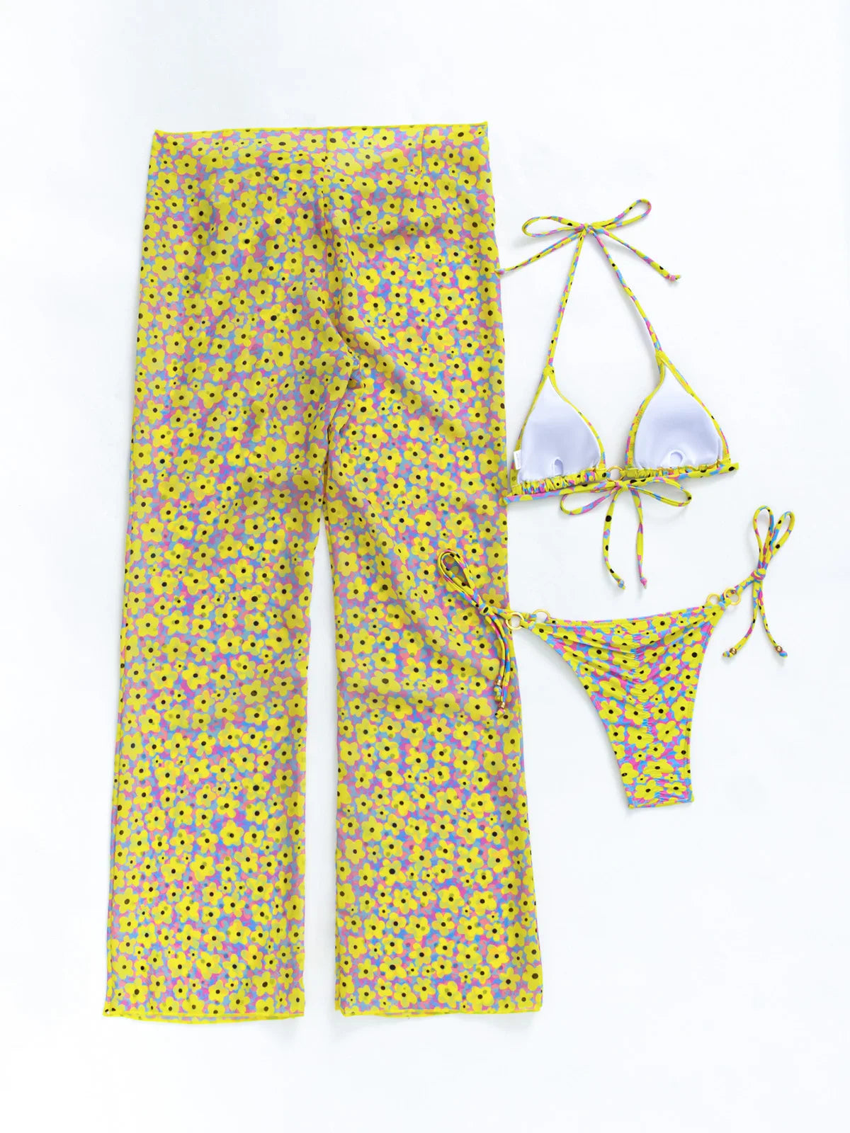 Sexy Women 3 Pieces Swimsuits Cover Ups Swimming Suits Female Swim Wear High Waist Pants Backless Dress Summer Outfits Beachwear