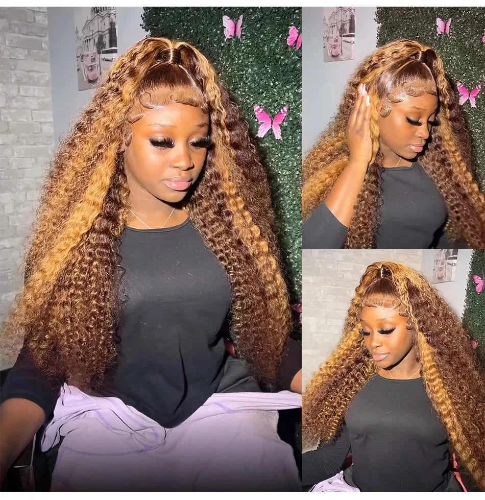 Highlight Wig Human Hair Deep Wave 13x4 Lace Frontal Wig Curly Ombre Transparent Lace Front Wig Colored Honey Blonde Lace Wig
