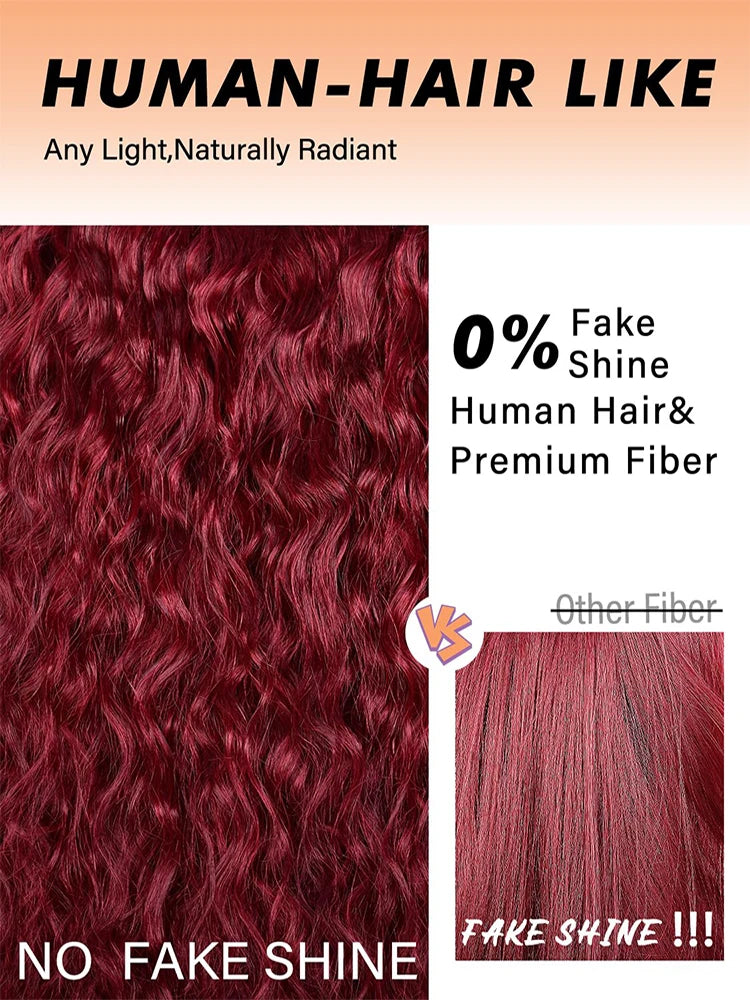 99J Burgundy Curly Wig with Bangs Human Hair Deep Wave Wear and Go Glueless Color Wigs Brazilian Full Machine Made Wig for Women