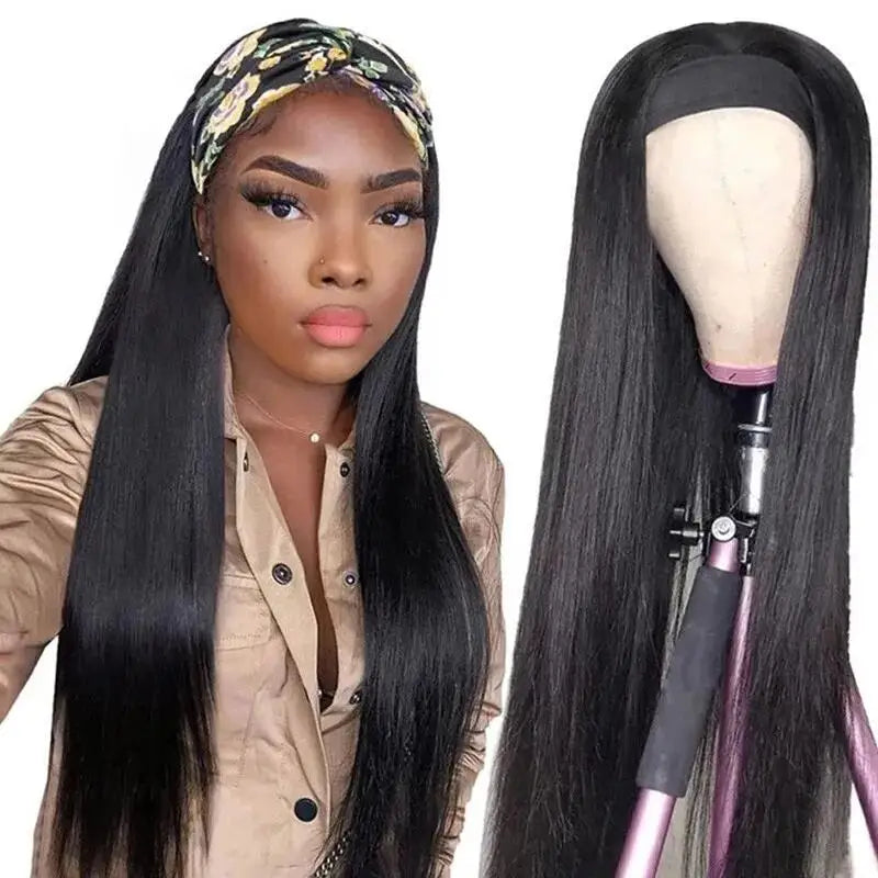 Straigh Human Hair Wigs For Women Natural Color Headband Human Hair Wigs Glueless Straight Human Hair Wigs Full Machine Made Wig