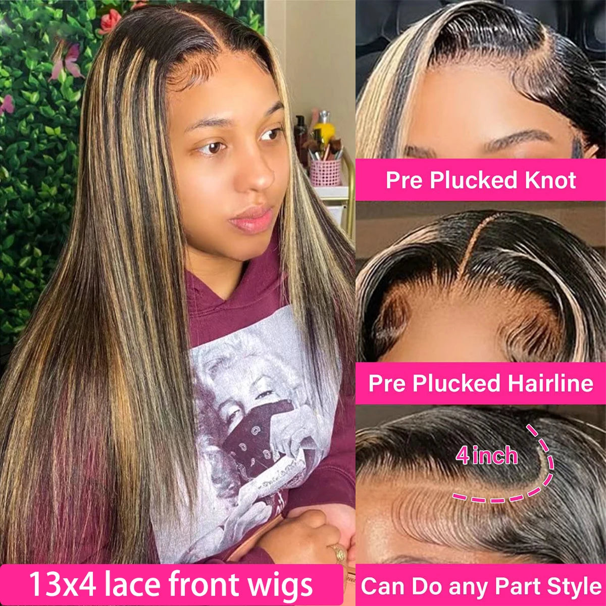 1B/27 Straight Highlight Wig Human Hair 30 Inch 13x4 HD Lace Frontal Wig 180 Density Natural Brazilian Hair Wig For Black Women