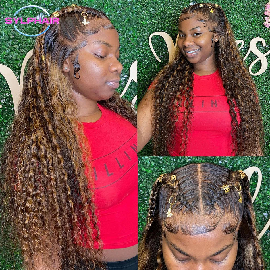 30 40 Inch Curly Highlight Wig Human Hair Honey Blonde 13x4 Lace Front Deep Wave 13x6 Hd Lace Frontal Wigs For Women Human Hair