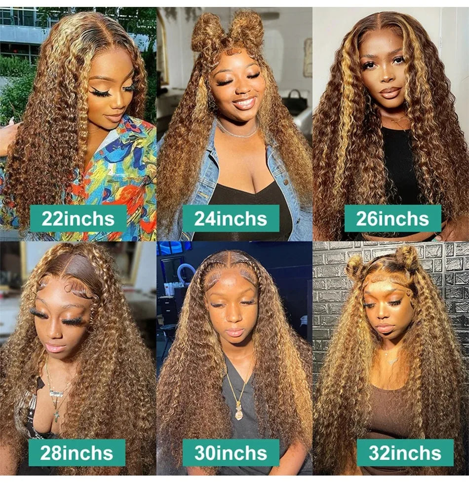 Highlight Wig Human Hair Deep Wave 13x4 Lace Frontal Wig Curly Ombre Transparent Lace Front Wig Colored Honey Blonde Lace Wig