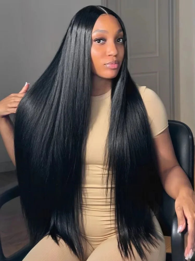 180% Density Natural Straight Human Hair Wig 13x6 HD Lace Frontal Wig Pre Plucked 28Inch Remy Straight Human Hair Wig For Women
