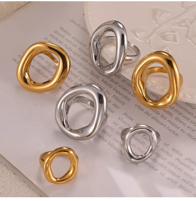 Fashion Minimalist Large Rings For Women Stainless Steel Gold Plated Waterproof Hip-hop Women's Finger Ring Aesthetic Jewelry