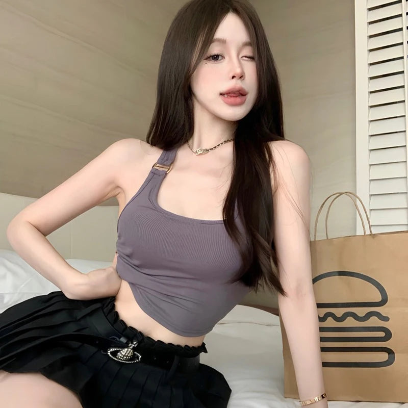 Summer Hotsweet Halter Tank Top Women Solid Color Sleeveless Slim Camisole With Bra Pad