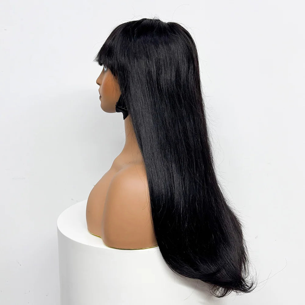 280% Density Straight Human Hair Wig With Bangs 100% Human Hair Wig 1x3 Lace Bang Straight Wig for Black Girl Women