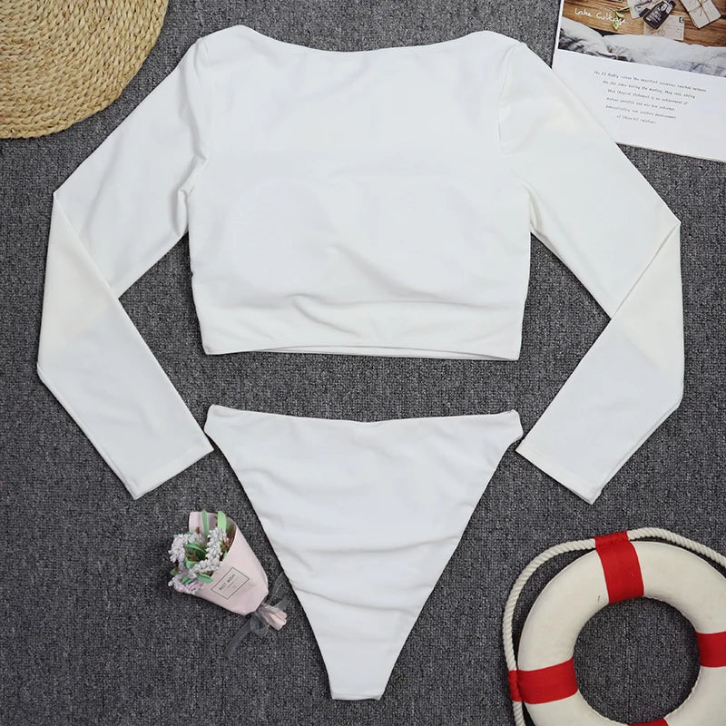 Sexy Women Swimsuit 2025 Bikinis Set Long Sleeve Swimwear Surfing Two Piece Swimsuit Tankini Swimming Bathing Suit Beach Wear
