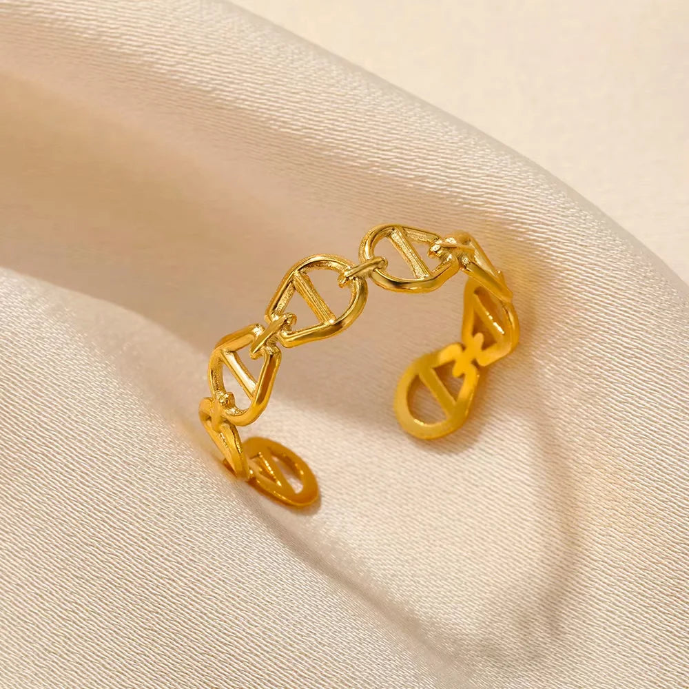 2025 Fashion Geometry Flower Rings For Women Gold Color Stainless Steel Finger Ring Trend Luxury Boho Aesthetic Jewelry