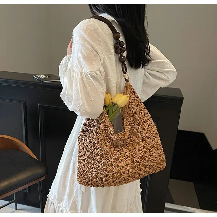2025 New Fashion Popular Boho Woven Straw Handbag Summer Beach Crossbody Bag Fashion Knitted Purse Outdoor Leisure