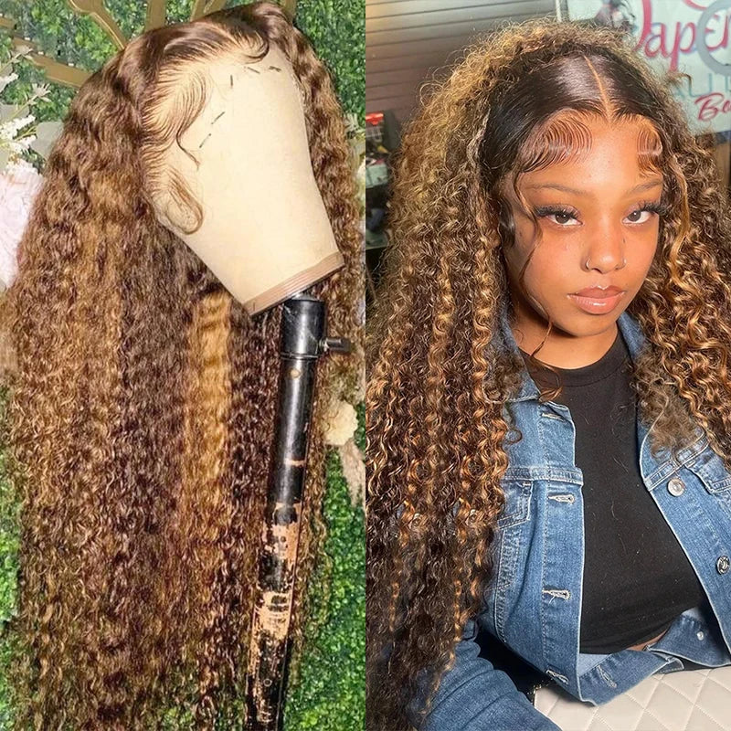 High Density 30 Inch Deep Wave 13x4 HD Lace Front Human Hair Wig Water Wave Curly Transpare Ombre Brown Wig Human Hair For Women