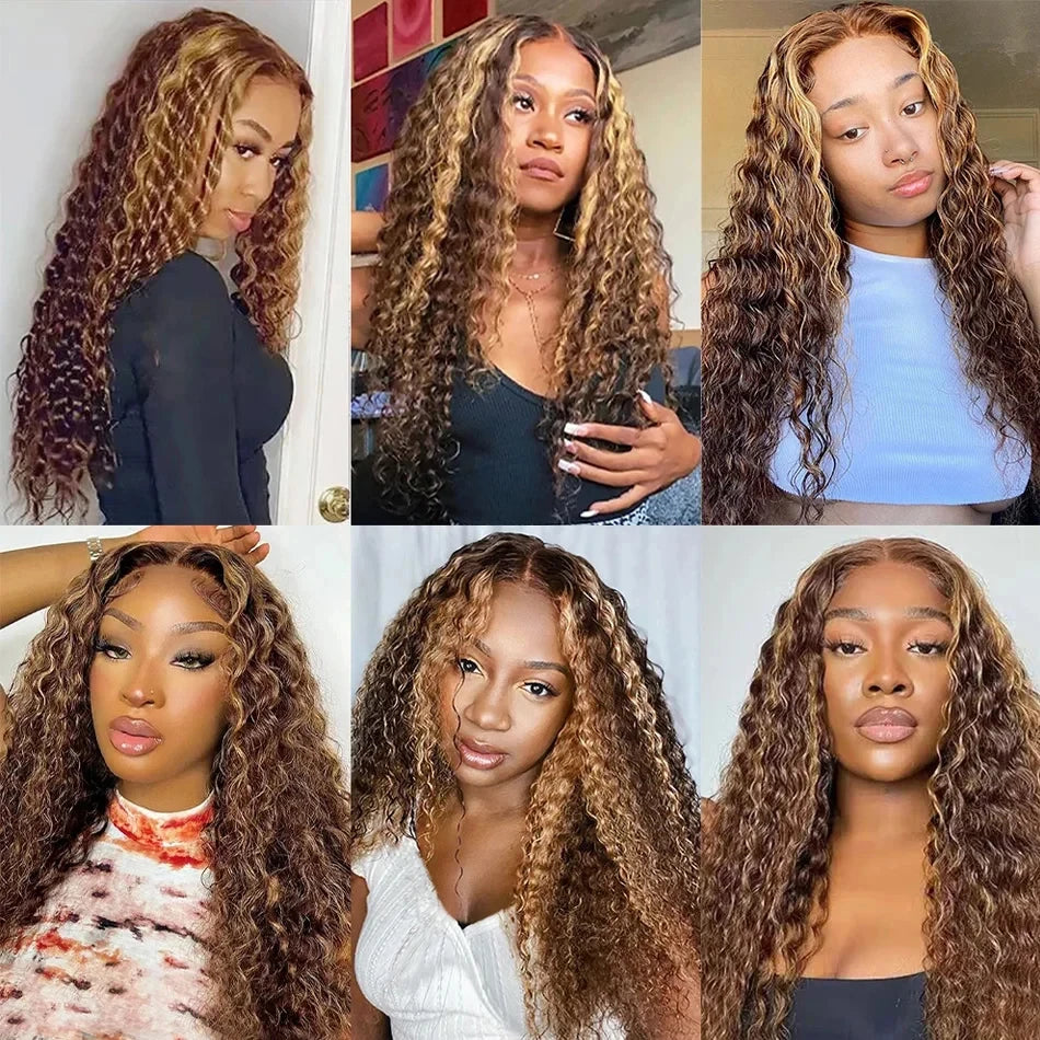Highlight Wig Human Hair Deep Wave Frontal Wig 13x4 Water Wave Curly Lace Front Human Hair Wig For Women Colored Lace Wig