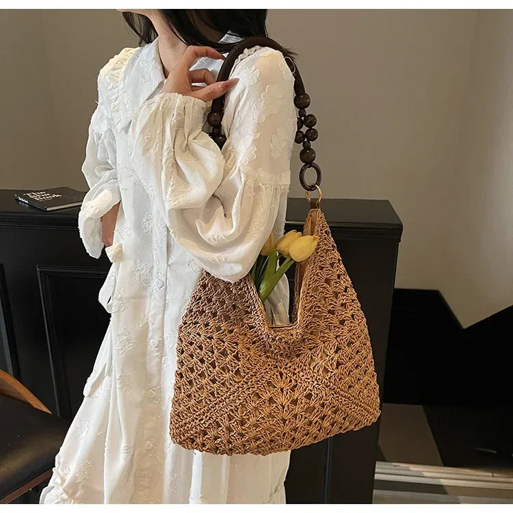2025 New Fashion Popular Boho Woven Straw Handbag Summer Beach Crossbody Bag Fashion Knitted Purse Outdoor Leisure