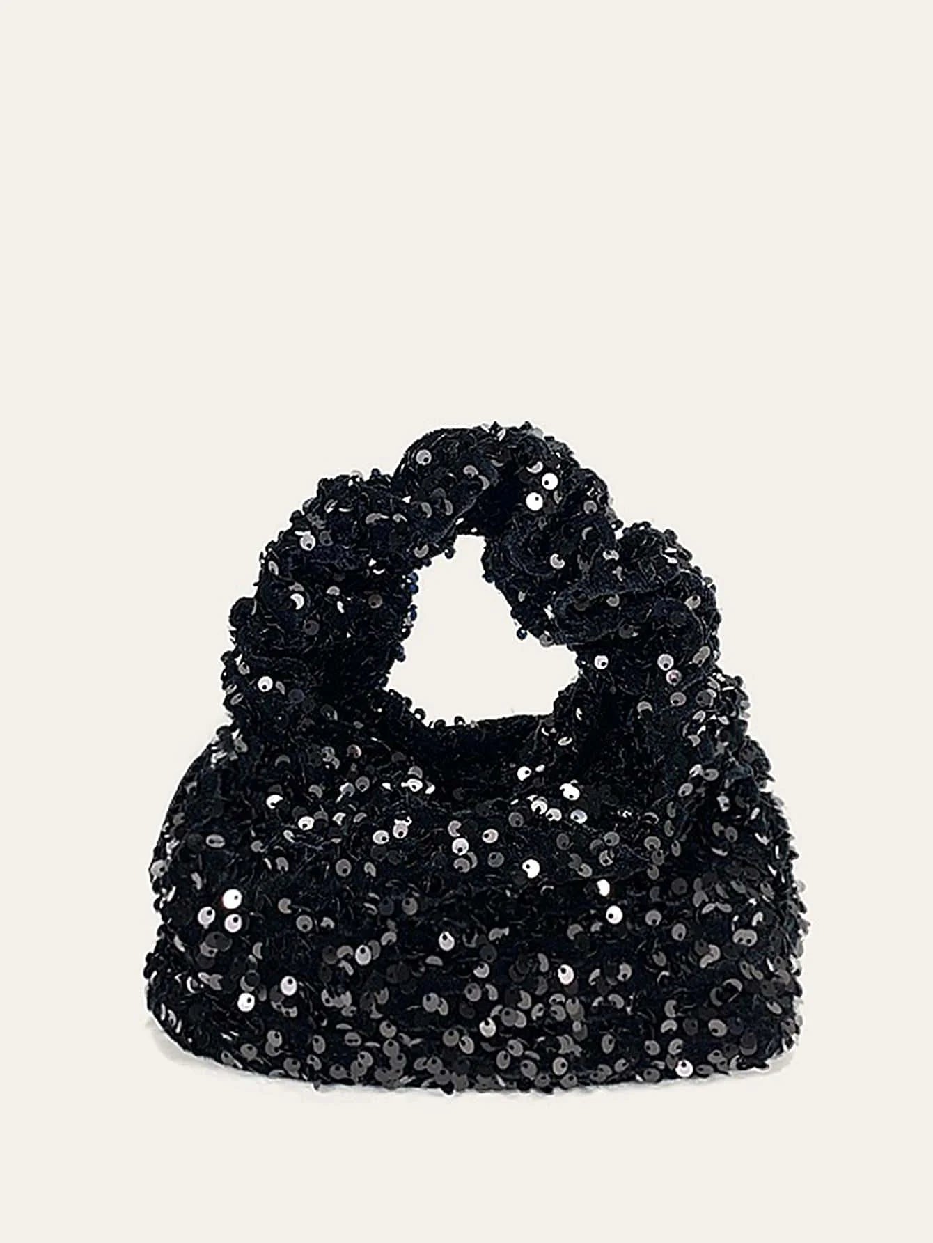 Fashionable blingbling handbag 2024 new fashion handbag black sequined handbag for women silver sequined shoulder armpit bag