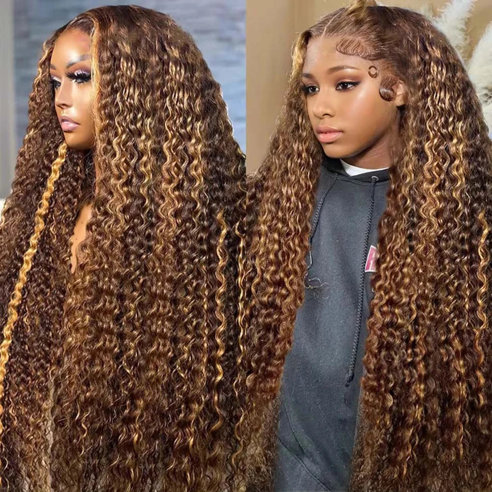 High Density 30 Inch Deep Wave 13x4 HD Lace Front Human Hair Wig Water Wave Curly Transpare Ombre Brown Wig Human Hair For Women