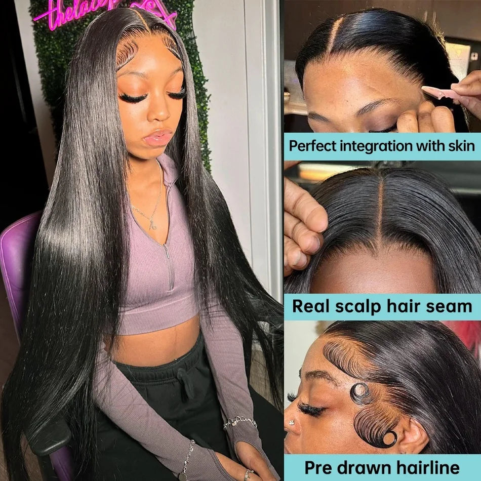 Bone Straight Human Hair Wigs For Women 13x6 HD Transparent Lace Closure Wig Pre Plucked With Baby Hair 4x4 360 Lace Frontal Wig
