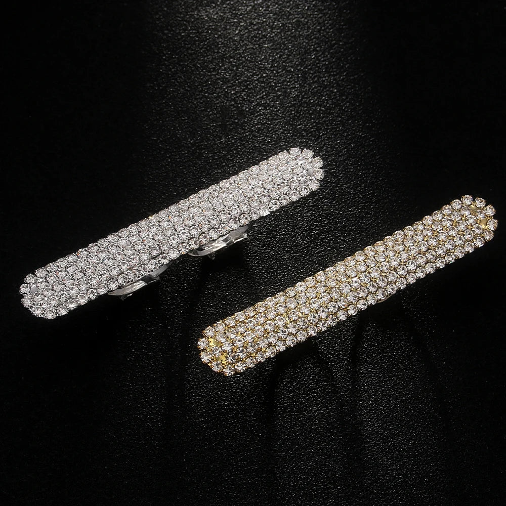 Fashion Lady Long Bar Ring Two Fingers Handmade Hand Accessories Bling Geometric Dubai Rhinestone Open Rings for Women Party