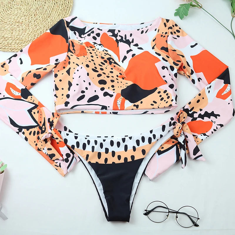 Sexy Women Swimsuit 2025 Bikinis Set Long Sleeve Swimwear Surfing Two Piece Swimsuit Tankini Swimming Bathing Suit Beach Wear