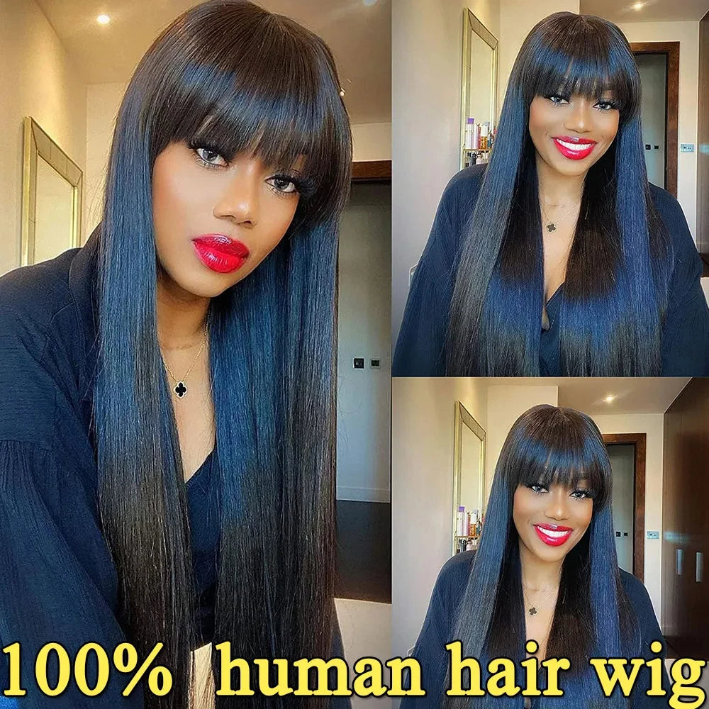 3x1 Hd Lace Straight Human Hair Wig With Bangs Short Bob Human Hair Wigs For Black Women Brazilian 30 34 Inch Long Fringe Wig