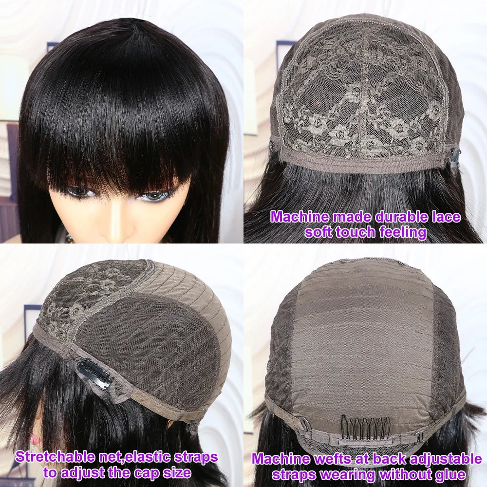 12A Straight Human Hair Wig With Bang Brazilian Wig Wholesale Fringe Wig Long Inch Full Machine Made Wig For Women Short Bob Wig