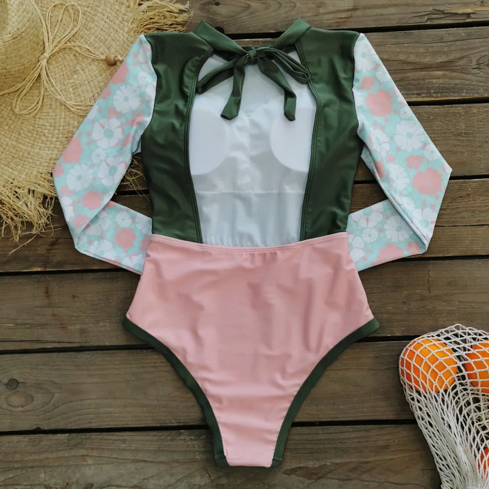 Sexy Women Swimsuit 2025 Bikinis Set Long Sleeve Swimwear Surfing Two Piece Swimsuit Tankini Swimming Bathing Suit Beach Wear