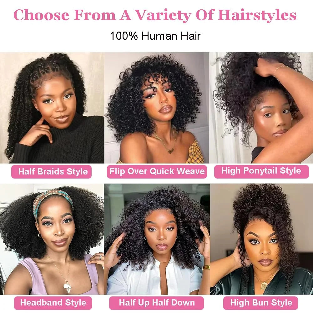 Kinky Curly Flip Over Human Hair Wig Half Wigs 250 Density 3 In 1 Seamless Beginner Friendly Glueless Wear and Go Curly Wig