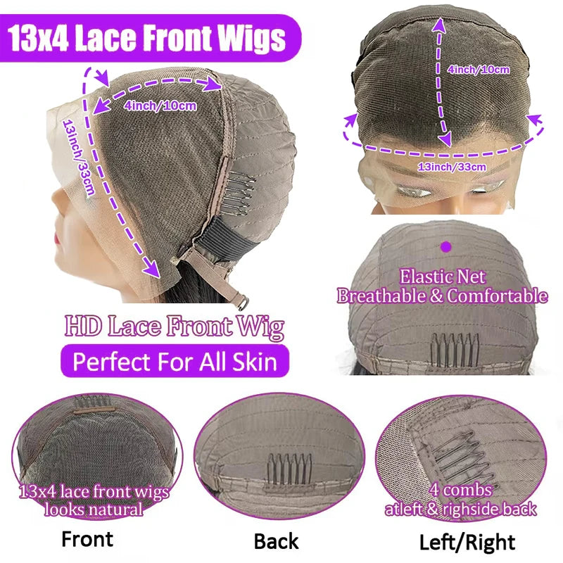 Deep Wave Human Hair Wigs Short 13x4 Lace Frontal Bob Wig 200% Density Water Wave Transparent Lace Pre Plucked Wigs For Women 1B
