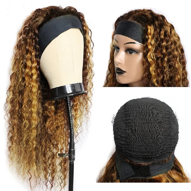 water wave Curly Human Hair Wig 427 highlight headband bob Wigs for women long curly wig machine made 16-28inch