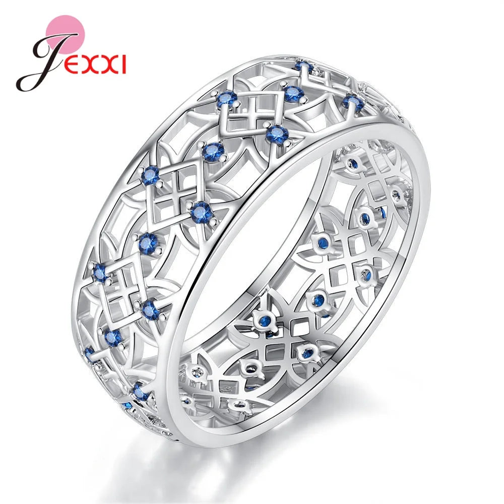 Fashion Retro Wide Finger Rings 925 Sterling Silver Statement Rings For Women/Girls Bohemia Style Hollow Out Ring Drop Shipping