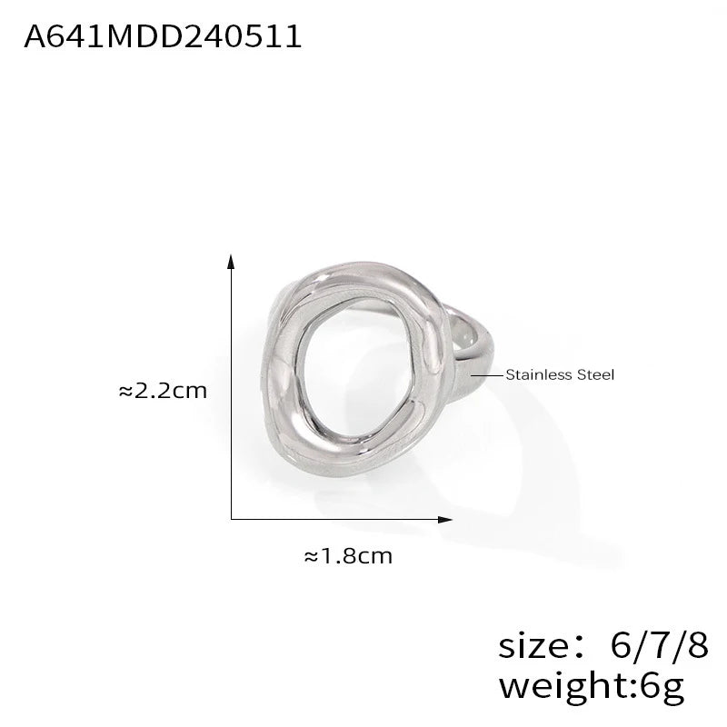 Fashion Minimalist Large Rings For Women Stainless Steel Gold Plated Waterproof Hip-hop Women's Finger Ring Aesthetic Jewelry