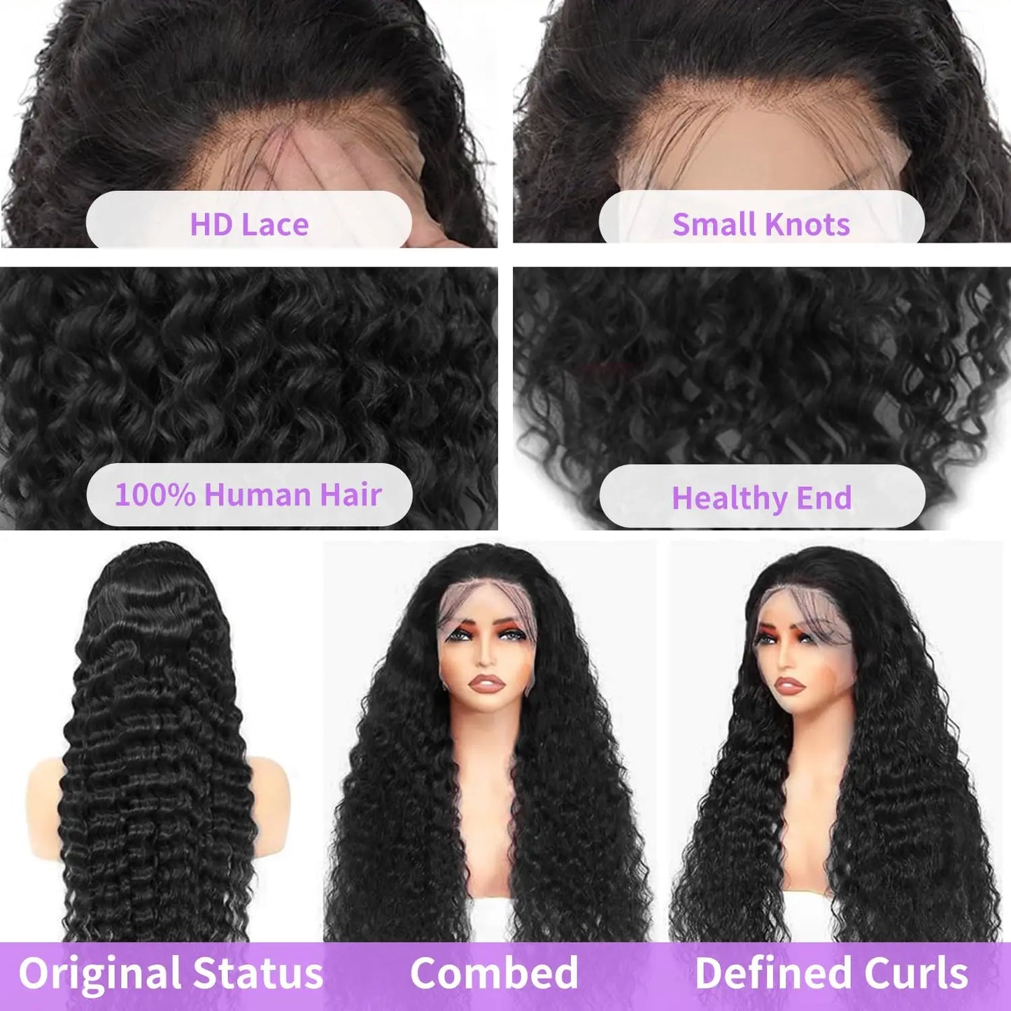Deep Wave Lace Front Wigs Human Hair 13x6 13x4 HD Lace Frontal Wigs Human Hair 34inch Pre Plucked Water Curly Wave Wig For Women