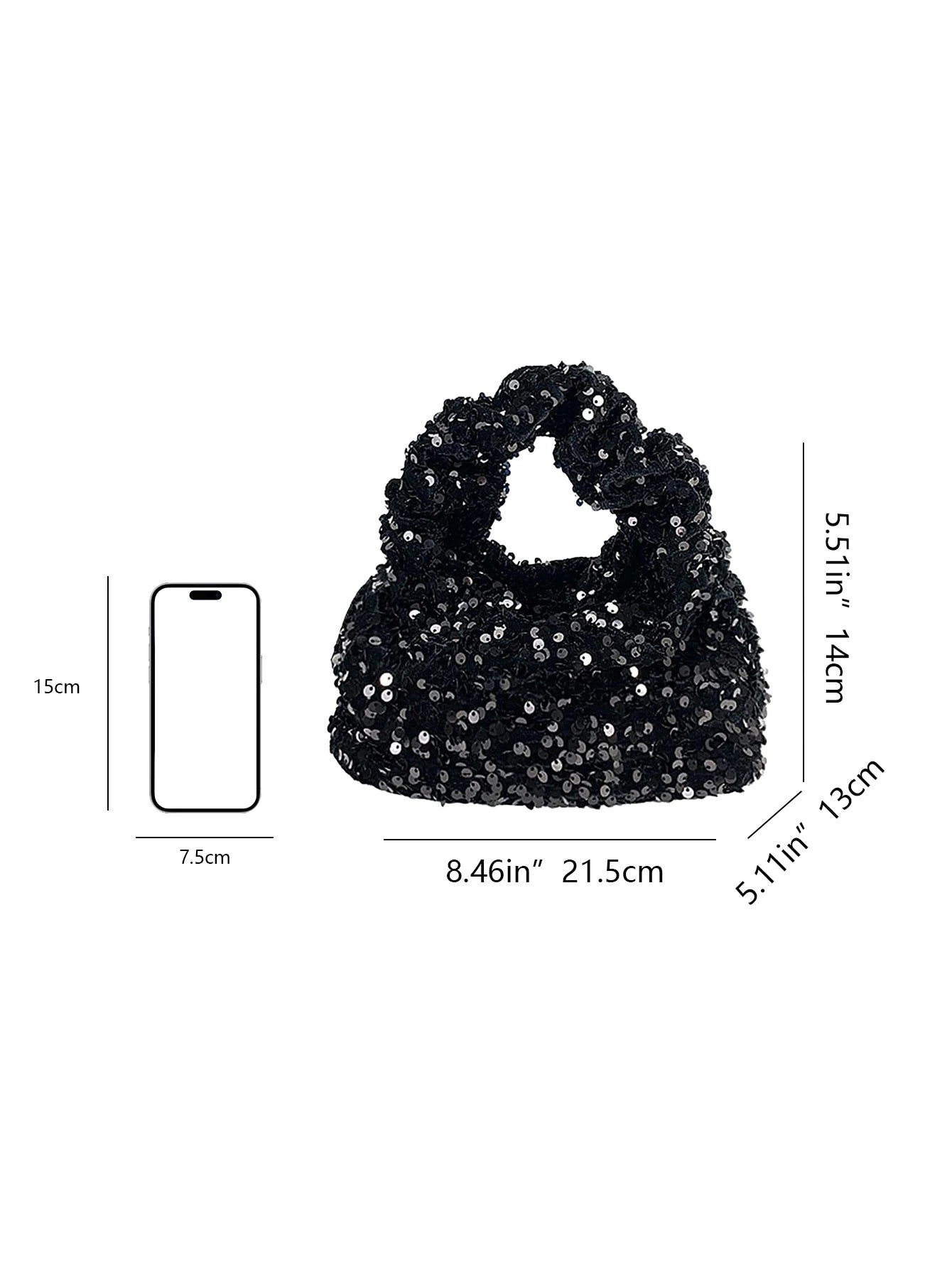 Fashionable blingbling handbag 2024 new fashion handbag black sequined handbag for women silver sequined shoulder armpit bag