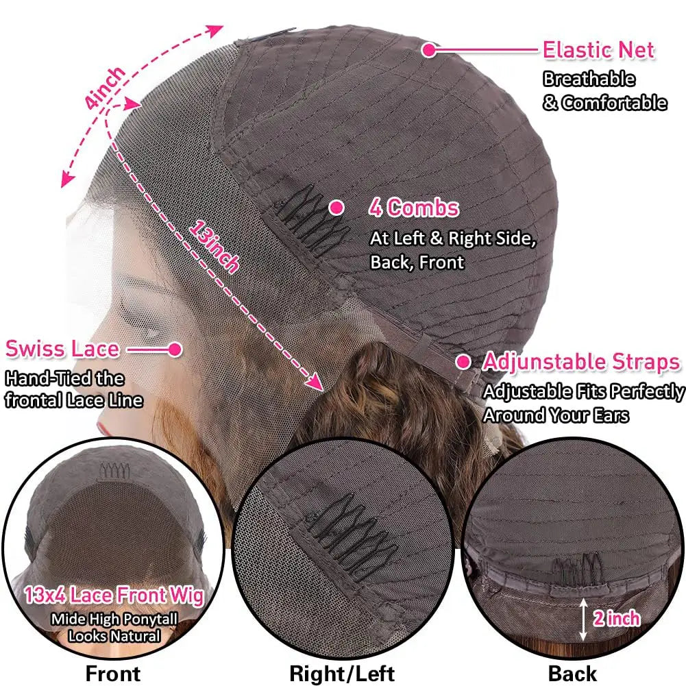 High Density 30 Inch Deep Wave 13x4 HD Lace Front Human Hair Wig Water Wave Curly Transpare Ombre Brown Wig Human Hair For Women